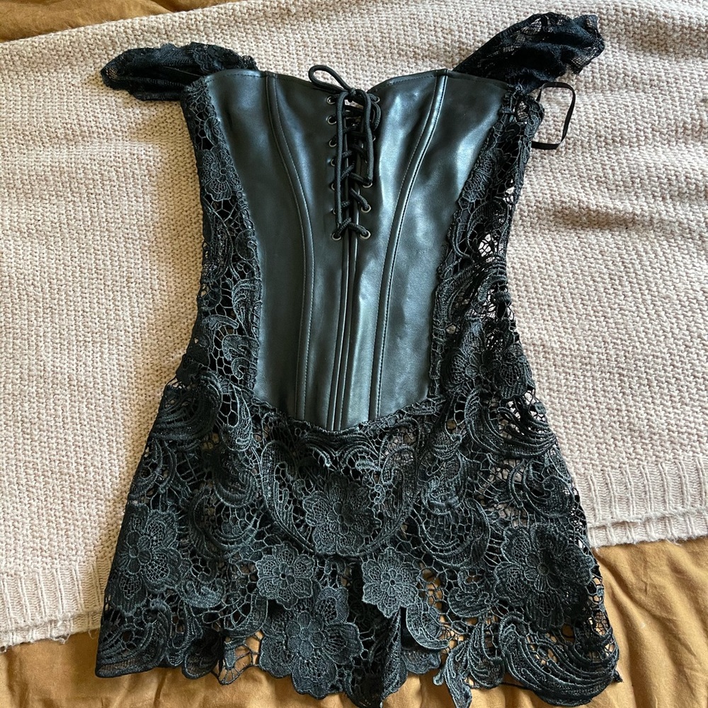 Leather lace corset lingerie sexy